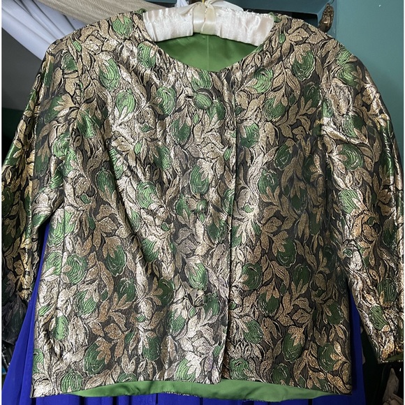 Green and Gold Metallic Vintage mini dress and jacket! - Picture 3 of 5